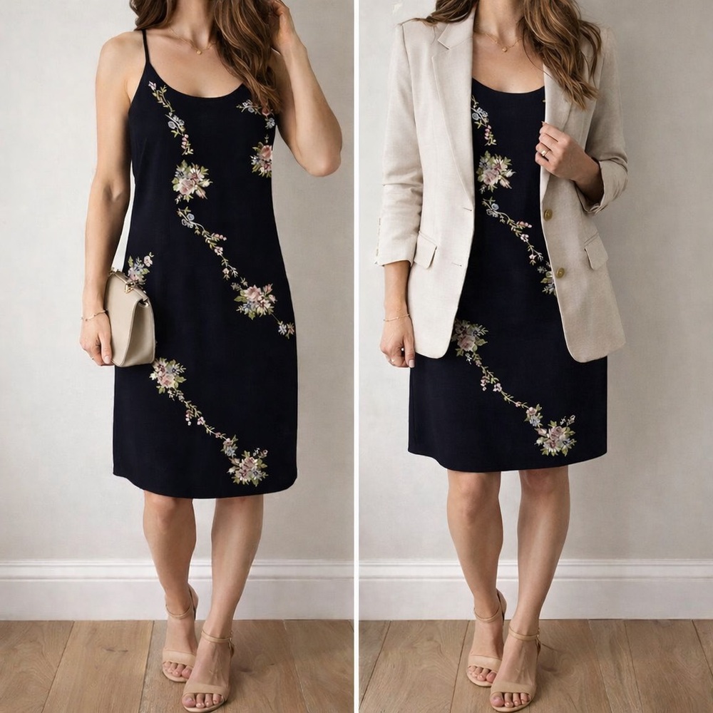 Dressbarn Black Floral Embroidered Slip Dress
02-0076